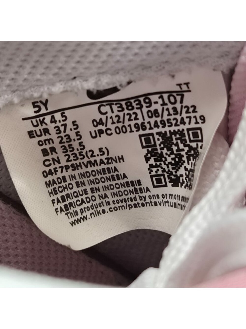 Nike Air Force 1 Low Youth White Pink Sneakers CT3839-107 US Size 5Y - Picture 8 of 8